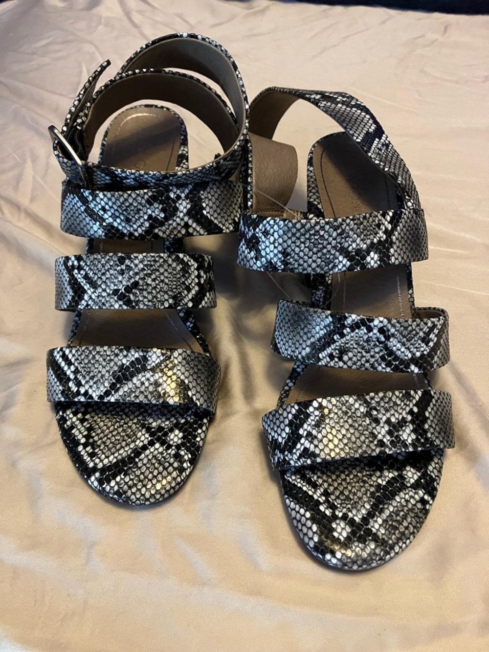 Vionic Black & White Snake-Print Strappy Sandals